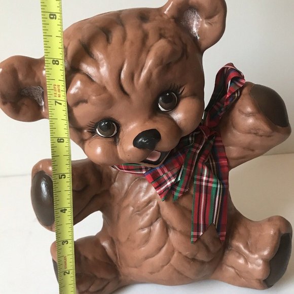 Vintage Rob Roy brown bear ceramic bank Christmas  ribbon  MCM 9” - Picture 5 of 5